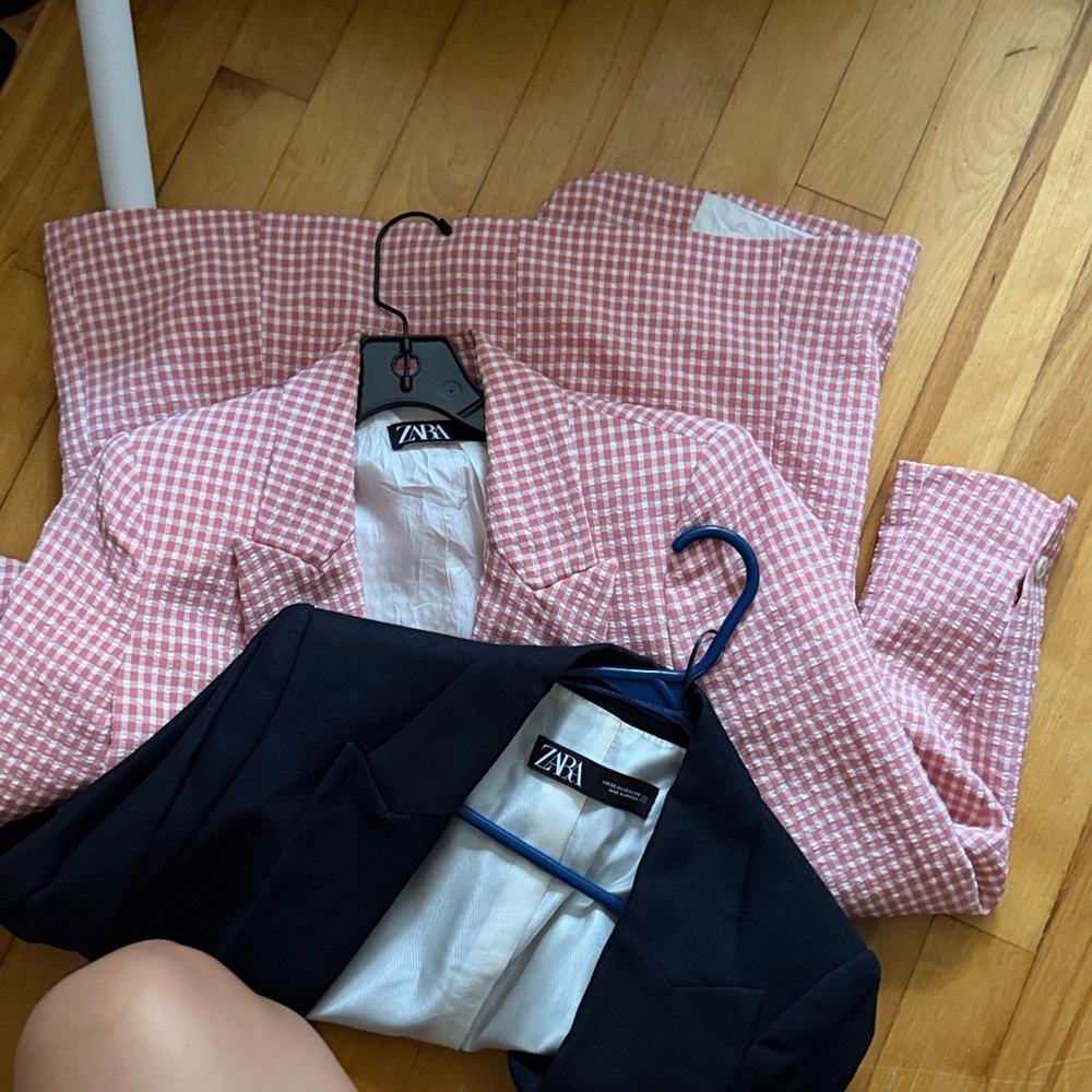 X2 zara blazer gingham pink s and xs navy blue blazer zara